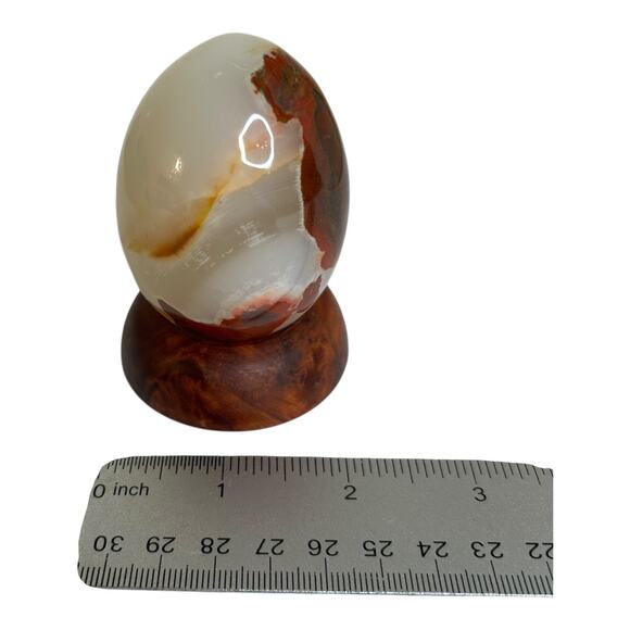 Polished Carnelian Stone Egg on Wooden Stand Office Home Decor - Picture 7 of 9